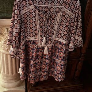 Valerie Stevens Pink and Blue Patterned Blouse